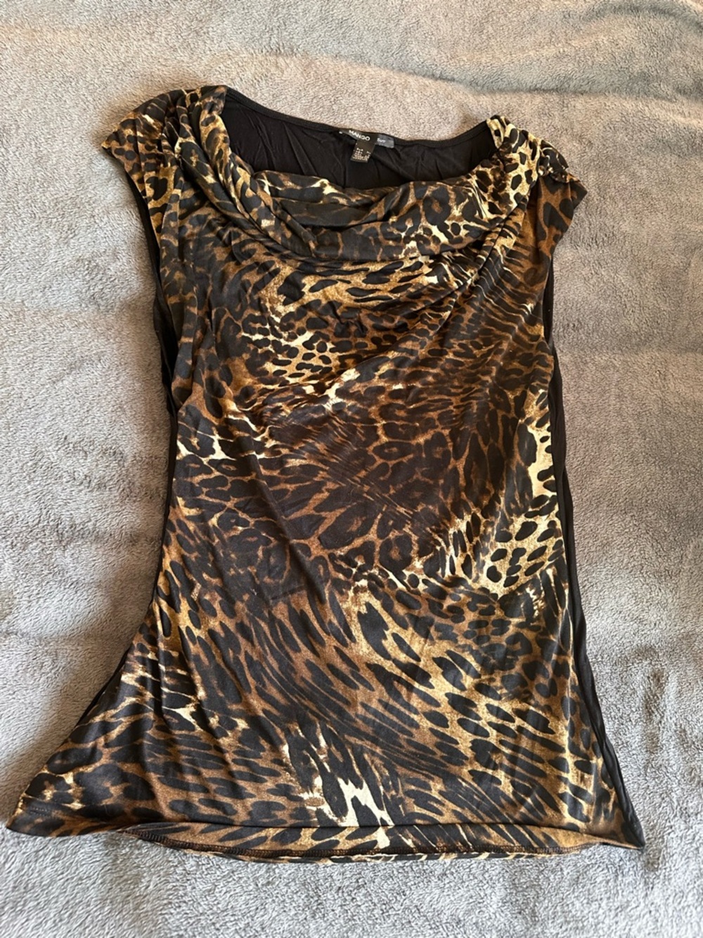 Mango Leopard Print Draped Neck Sleeveless Top - Brown/Black/Gold